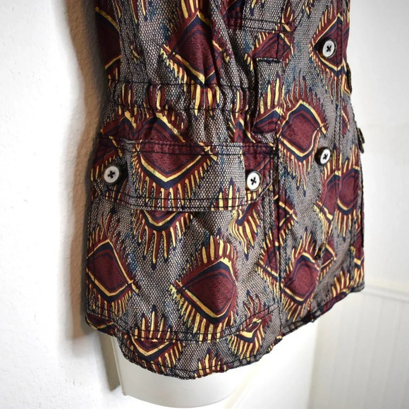 Anthropologie Elevenses Button Front Vest Sz XS Embroidered Aztec Safari Boho - Picture 8 of 16